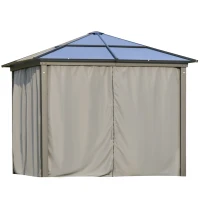 Outsunny 10x10ft Hardtop Gazebo with Aluminum Frame, Polycarbonate Gazebo Canopy with Curtains and Netting(m-11)