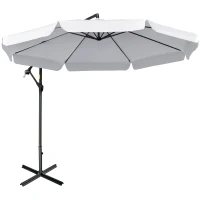 Outsunny 11FT Offset Hanging Patio Umbrella Cantilever Umbrella with Easy Tilt Adjustment, Cross Base and 8 Ribs for Backyard, Poolside, Lawn and Garden, White(m-11)