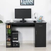 HOMCOM 47.25" Computer Desk with Keyboard Tray, CPU Stand, Writing Desk with Drawer and Storage Shelves, Black(m-8)