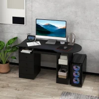 HOMCOM Computer Desk with Storage, Home Office Laptop Table with Shelves and Drawers, Modern Workstation Desk with Keyboard Tray for Study, Living Room, Black(m-8)