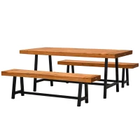 Outsunny 71'' Outdoor Picnic Table and Bench Set, Rustic Acacia Wood Beer Table Set for Patio, Backyard, Poolside, Natural Red Wood(m-11)