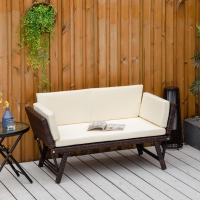 Outsunny Convertible Rattan Sofa Bed Chaise Lounge Wicker Loveseat Armchair Double Seat with Cushion All Weather Patio Furniture Brown