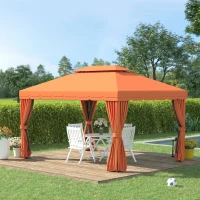 Outsunny 10 x 13ft Aluminum Frame Gazebo Canopy Double Tier Garden Shelter with Netting and Curtains, Orange(m-8)