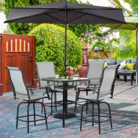 Outsunny 5 Pieces Patio Furniture Set, Outdoor Garden Conversation Set with Tempered Glass Table, 4 Swivel Chairs and Umbrella Hole, Grey(m-8)