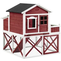 PawHut 44" Chicken Coop, Wooden Hen Run House, Rabbit Hutch with Nesting Box, Removable Tray, Asphalt Roof, Planting Lattice, Red(m-10)