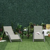 Outsunny 3 Pieces Patio Pool Lounge Chairs Set, Outdoor Chaise lounge with 2 S-Shaped Sunbathing Chairs and a Glass Top Table, for Yard Garden, Grey(m-8)