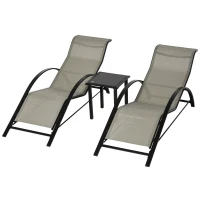 Outsunny 3 Pieces Patio Pool Lounge Chairs Set, Outdoor Chaise lounge with 2 S-Shaped Sunbathing Chairs and a Glass Top Table, for Yard Garden, Grey(m-11)