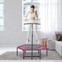 Soozier 48" Adult Hexagon Rebounder Trampoline Fitness Bungee Jumping Cardio Trainer Outdoor Bouncer Jumper Adjustable Bar Pink(m-8)