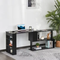 HOMCOM L Shaped Desk, 360° Rotating Corner Desk, Computer Writing Table Workstation with Storage Shelf for Home Office, Black(m-8)