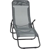 Outsunny Foldable Patio Lounge Chair, Outdoor Beach Lounger with Breathable Mesh Fabric, Zero Gravity Chair with Reclining, Footrests, and Armrests, for Garden, Pool, Grey(m-11)