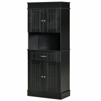 HOMCOM 72" Kitchen Pantry Cabinet, Freestanding Buffet with Hutch, Cupboard with Adjustable Shelf, Utility Drawer, 2 Door Cabinets and Countertop, Black Wood Grain(m-11)