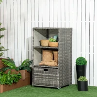 Outsunny Outdoor Storage Cabinet, Patio Storage Box Rack Rattan Wicker Pool Towel Valet Organizer Poolside Garden Lawn Bathroom Furniture Shelf w/ Shelf Drawer, Mixed Grey(m-8)