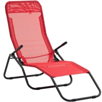 Outsunny Foldable Patio Lounge Chair, Outdoor Beach Lounger with Breathable Mesh Fabric, Zero Gravity Chair with Reclining, Footrests, and Armrests, for Garden, Pool, Red(m-11)