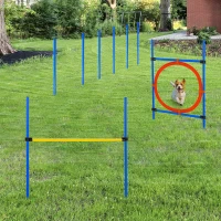 PawHut Dog Pet Obstacle Agility Training Kit High Jump Weave Pole Ring Obedience Equipment Portable(m-8)