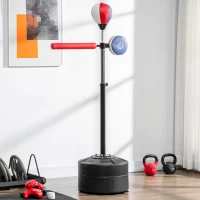 Soozier Boxing Speed Trainer with Stand, Reaction Bar Challenge, Reflex Bag, 64-81in Adjustable Height, Red and Blue(m-11)