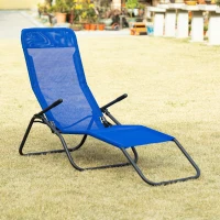 Outsunny Foldable Patio Lounge Chair, Outdoor Beach Lounger with Breathable Mesh Fabric, Zero Gravity Chair with Reclining, Footrests, and Armrests, for Garden, Pool, Blue(m-8)