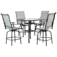 Outsunny 5 Pieces Patio Furniture Set, Outdoor Garden Conversation Set with Tempered Glass Table, 4 Swivel Chairs and Umbrella Hole, Grey(m-11)