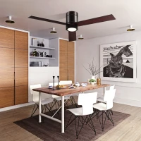 HOMCOM Mount Ceiling Fan with Light, Modern Indoor LED Lighting Fan with Remote Controller, for Bedroom, Living Room, Brown(m-8)