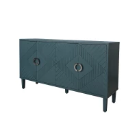 Stylish 4-Door Storage Cabinet with Pine Legs and Adjustable Shelves, MDF Construction, 59.84"L x 15.75"W x 32.48"H, Olive Green(m-10)