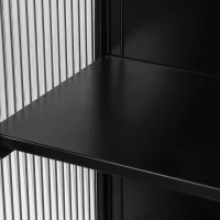 27.56" Modern Two-Door Wall Cabinet with Three-Tier Storage, Fluted Tempered Glass Doors, and Adjustable Shelves for Entryway, Living Room, Bathroom, Dining Room, Black(m-9)