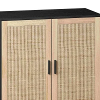 Elegant 4-Door Rattan Storage Cabinet, Adjustable Shelves, Easy Assembly, 62.2"L x 15.75"W x 34.25"H, Black(m-7)