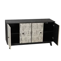 59.84" 4-Door Vintage Sideboard, Freestanding Storage Cabinet with Adjustable Shelves and Metal Handles for Living Room, Office, Bedroom, Black(m-6)