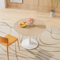 42" Modern Round Dining Table with Printed Wood Grain Table Top, Metal Base, Easy Assembly, and 220 lbs Weight Capacity, Natural(m-4)