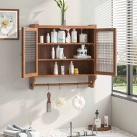 Vintage Double Door Wall Cabinet with Glass Doors, Three Tiers of Storage, and Towel Rack for Bathroom, Kitchen, Dining Room, 24.8", Brown(m-1)