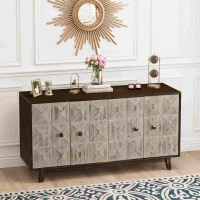59.84" Vintage Sideboard, 4-Door Freestanding Storage Cabinet with Adjustable Shelves and Metal Handles for Living Room, Office, Bedroom, 59.84"L x 15.75"W x 32.09"H, Natural(m-1)