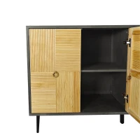 Elegant Vintage 4-Door Cabinet with Carved Pine Panels, Light Reflection Effect, Versatile Storage, and Easy Assembly, 59.84"L x 15.75"W x 32.28"H, Black(m-8)