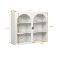 27.56" Modern Wall Cabinet with Glass Doors, Three-Tier Storage, and Woven Pattern for Entryway, Living Room, Bathroom, Dining Room, White(m-3)
