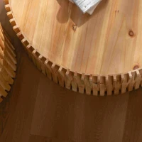 Retro Cylindrical Coffee Table Set of 2 with Vertical Texture Relief Design, No Assembly Required, MDF and Fir Wood, 20.47" and 31.5", Natural(m-9)