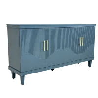 59.84'' Large 4-Door Cabinet, Solid Wood and MDF, Adjustable Shelves, 330 lbs Top Surface Capacity, 59.84''L x 15.75''W x 32.28''H, Blue(m-10)