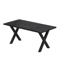 70.87" Modern Square Dining Table with Printed Black Marble Table Top and X-Shape Metal Legs, Easy Assembly, 220 lbs Weight Capacity, Black(m-2)