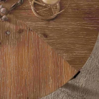 33.86" Modern Retro Splicing Round Coffee Table, Fir Wood Table Top with Black Cross Legs Base, Easy Assembly and Maintenance, 17.72" Height, Black+Natural(m-6)