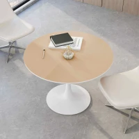 42" Modern Round Dining Table with Printed Wood Grain Table Top, Metal Base, Easy Assembly, and 220 lbs Weight Capacity, Natural(m-5)