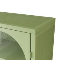 27.56" Glass Doors Modern Two-Door Wall Cabinet with Three-Tier Storage, Woven Pattern, Iron and Tempered Glass for Dining Room, Bathroom, 27.56"L x 9.06"W x 23.62"H, Green(m-6)