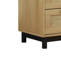 30.31" 3-Drawer Storage Cabinet with Rope Woven Drawers, High-Quality MDF and Pine Legs, for Bedroom, Living Room, Hallways, Oak(m-8)