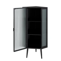 22.25'' Floor Corner Cabinet, Three Tiers with Tempered Glass Doors and Storage Shelves for Bathroom, Living Room, and Bedroom, 22.25"L x 16.75"W x 43.3"H, Black(m-5)