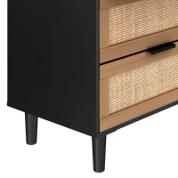 6-Drawer Rattan Dresser, Modern Natural Rattan Design, High-Quality Chipboard, Ample Storage Space, 43.31" x 15.75" x 29.45", Black(m-9)