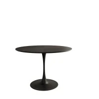 47.24" Modern Round Dining Table with Solid Wood Grain Top, Metal Base, and Easy Assembly, Black(m-10)