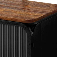 40.94" Glass Doors Modern Three-Door Cabinet with Two-Tier Storage and Fir Wood Top for Entryway, Living Room, Home Office, Dining Room, Black+Brown(m-7)