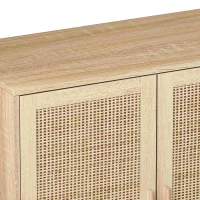 Elegant 4-Door Rattan Storage Cabinet, Adjustable Shelves, Easy Assembly, 62.20"L x 15.75"W x 34.25"H, Natural(m-5)