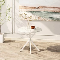 31.5'' Modern Cross Leg Round Dining Table, White Marble Top, Two Piece Removable Top, Matte Finish Iron Legs, Easy Assembly, White(m-1)