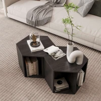 Hexagonal Coffee Table Set, 2-Piece Side Table Nightstand with Storage Shelves, Versatile Modern Design, 47.24" x 23.62" x 15.75", Black Brown(m-1)