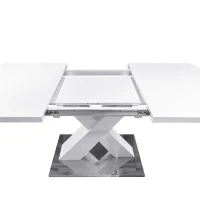 Modern Square Dining Table, Stretchable MDF Table Top with X-Shape Metal Base, 62.99"L x 31.5"W x 30.12"H, 220 lbs Capacity, White(m-7)