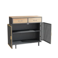 31.5" Wide 2 Drawer Sideboard, Modern Furniture Decor with Iron and Carbonized Bamboo, Easy Assembly, Ample Storage, 31.5"L x 13.78"W x 31.5"H, Dark Gray(m-7)