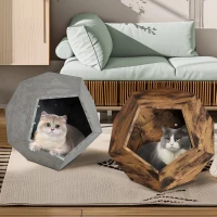 Modern Pet Furniture Cat Kennel Side Table, Multi-Purpose MDF Table with Adjustable Shelves, 25.98'' x 25.98'' x 21.07'', Antique brown(m-6)