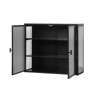 27.56" Modern Two-Door Wall Cabinet with Three-Tier Storage, Fluted Tempered Glass Doors, and Adjustable Shelves for Entryway, Living Room, Bathroom, Dining Room, Black(m-6)