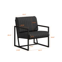 Modern Fashion PU Leather Armchair with Metal Frame, Extra-Thick Padded Backrest and Seat Cushion, Ergonomic Design, 26.77"L x 25.98"W x 29.53"H, Black(m-3)